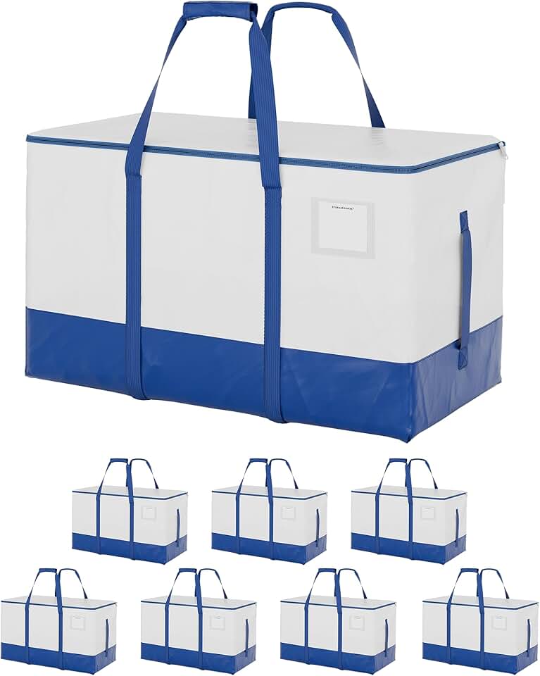 Eight Large Lidded Storage Bins with Handles