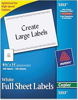 Full Sheet White Copier Labels, 8.5 x 11 Inches