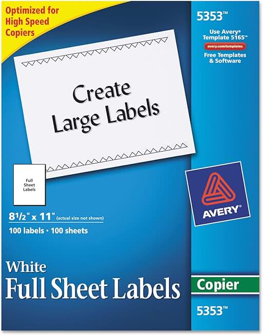 Full Sheet White Copier Labels, 8.5 x 11 Inches