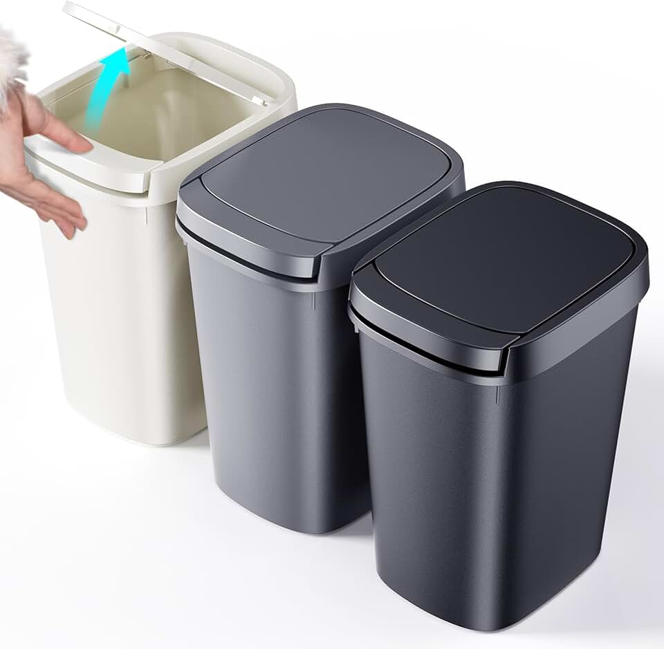 Three 10L Bathroom Trash Cans with Press Lids
