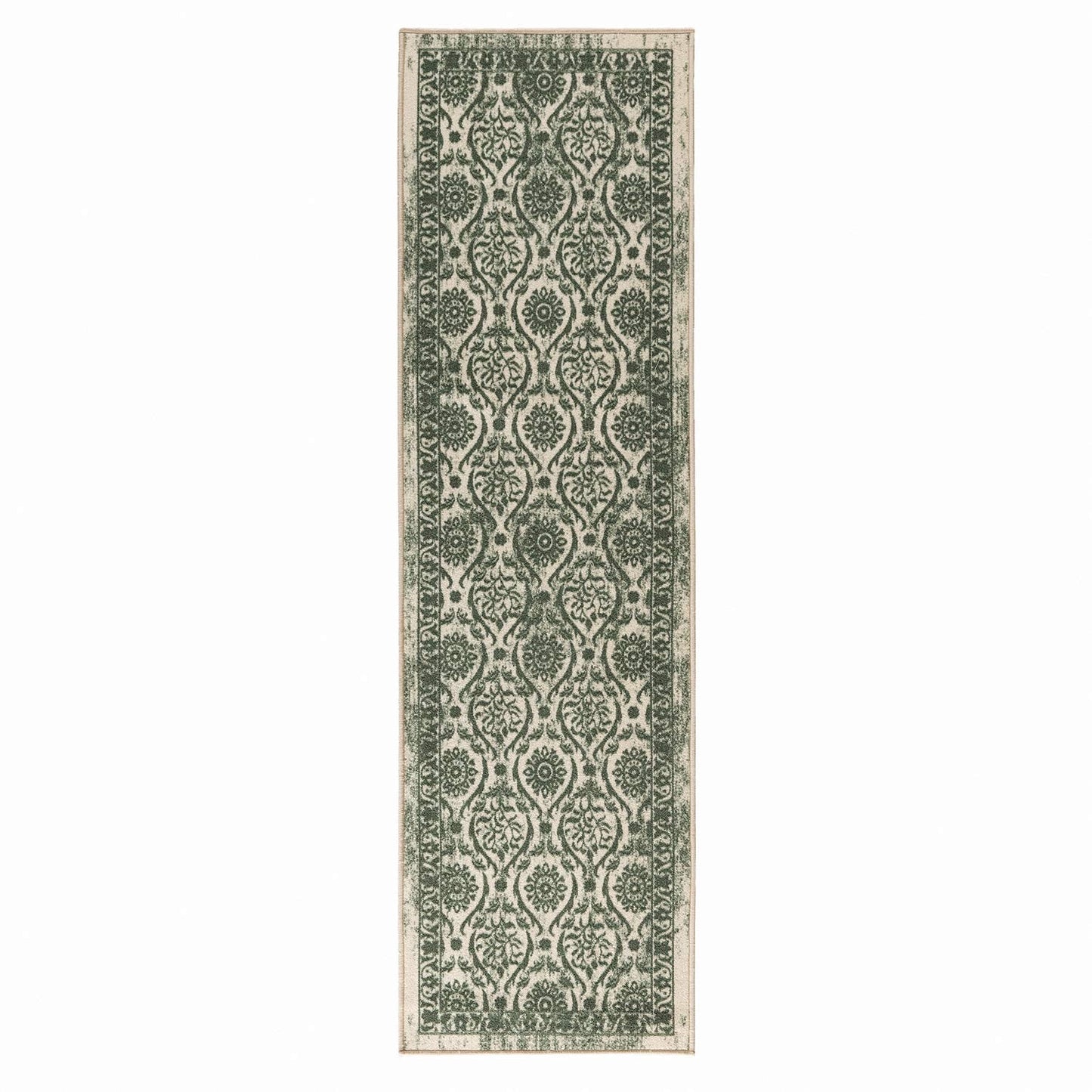Alfombras Non-Skid Non-  2x7 Rubber Backing Floral Geometric Low Profile Pile Indoor Area Runner Dark Green, 2' x 7')