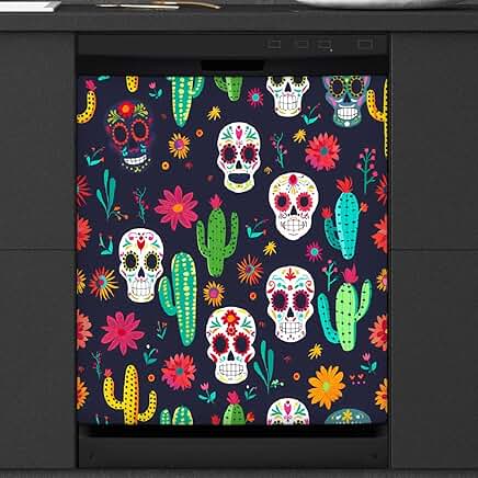 Mexican Sugar Skulls and Cactus Flower Dishwasher Cover