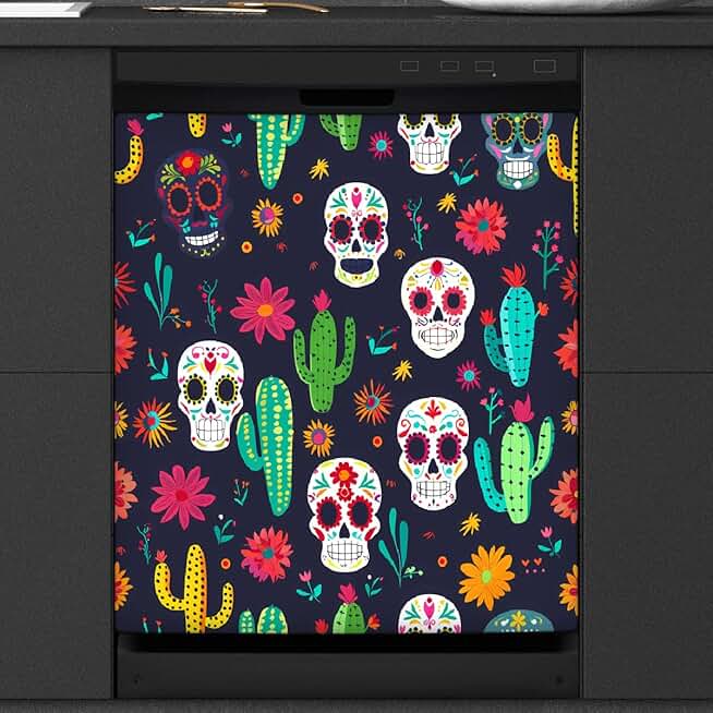 Mexican Sugar Skulls and Cactus Flower Dishwasher Cover