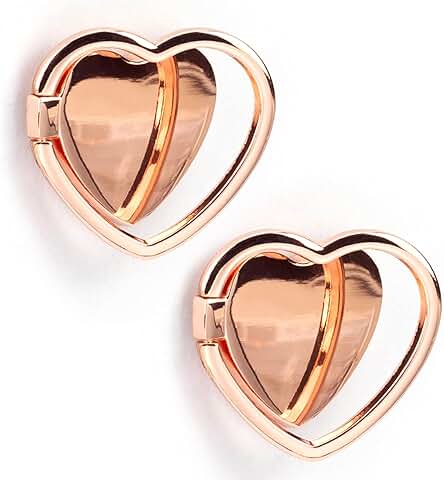 Two Glossy Heart-Shaped Phone Ring Holders with 360° Rotation