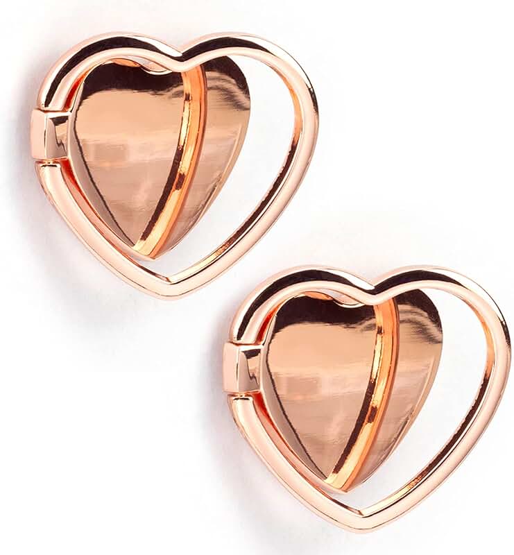 Two Glossy Heart-Shaped Phone Ring Holders with 360° Rotation