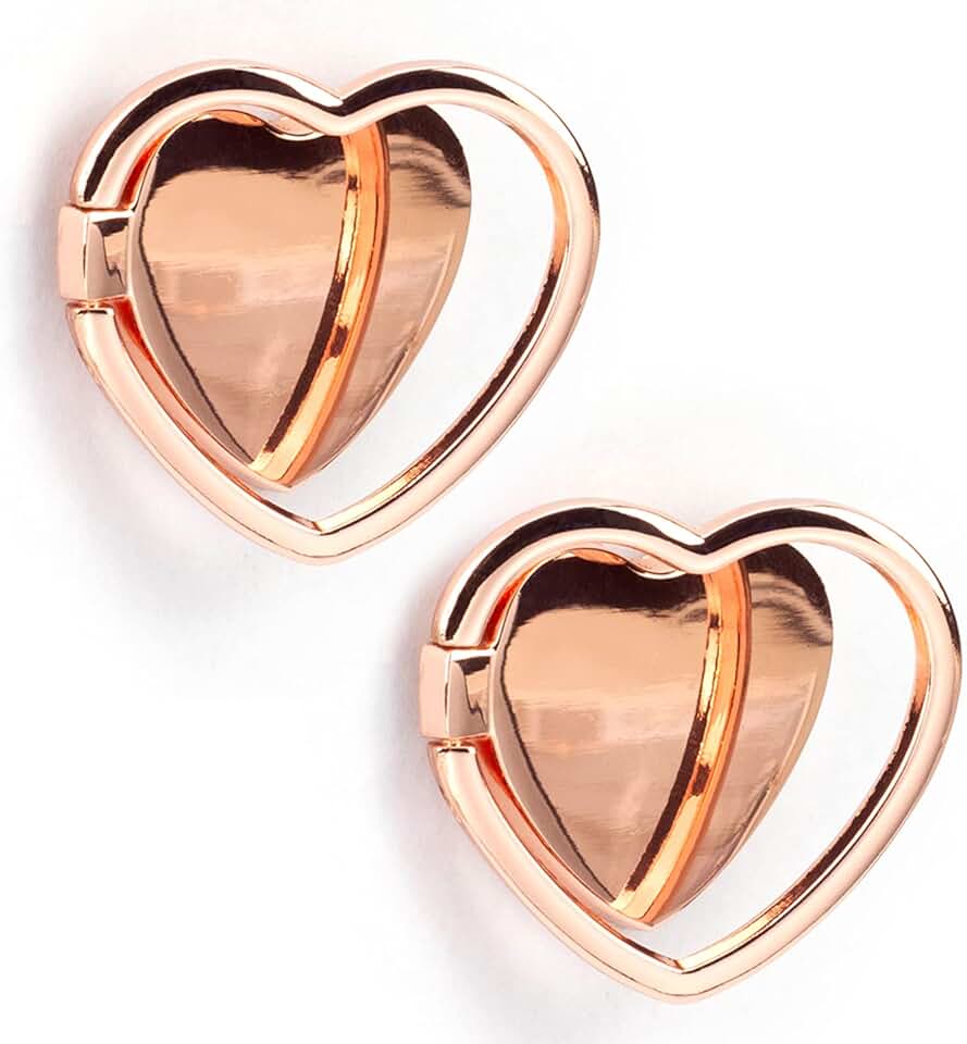 Two Glossy Heart-Shaped Phone Ring Holders with 360° Rotation