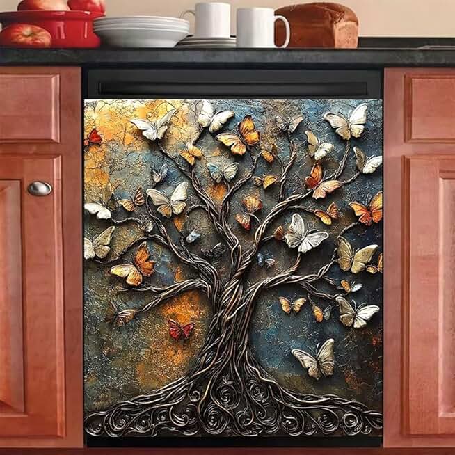 Stainless Steel Tree Butterfly Dishwasher Cover