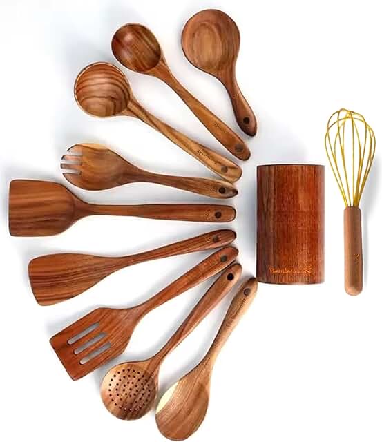 11-Piece Teak Wood Kitchen Utensil Set