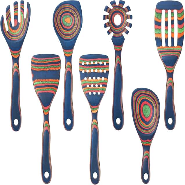 Set of 7 Wooden Cooking Utensils for Non-Stick Pans