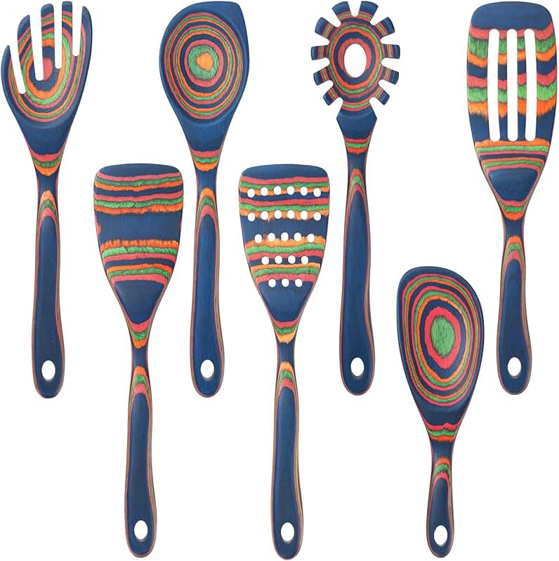 Set of 7 Wooden Cooking Utensils for Non-Stick Pans