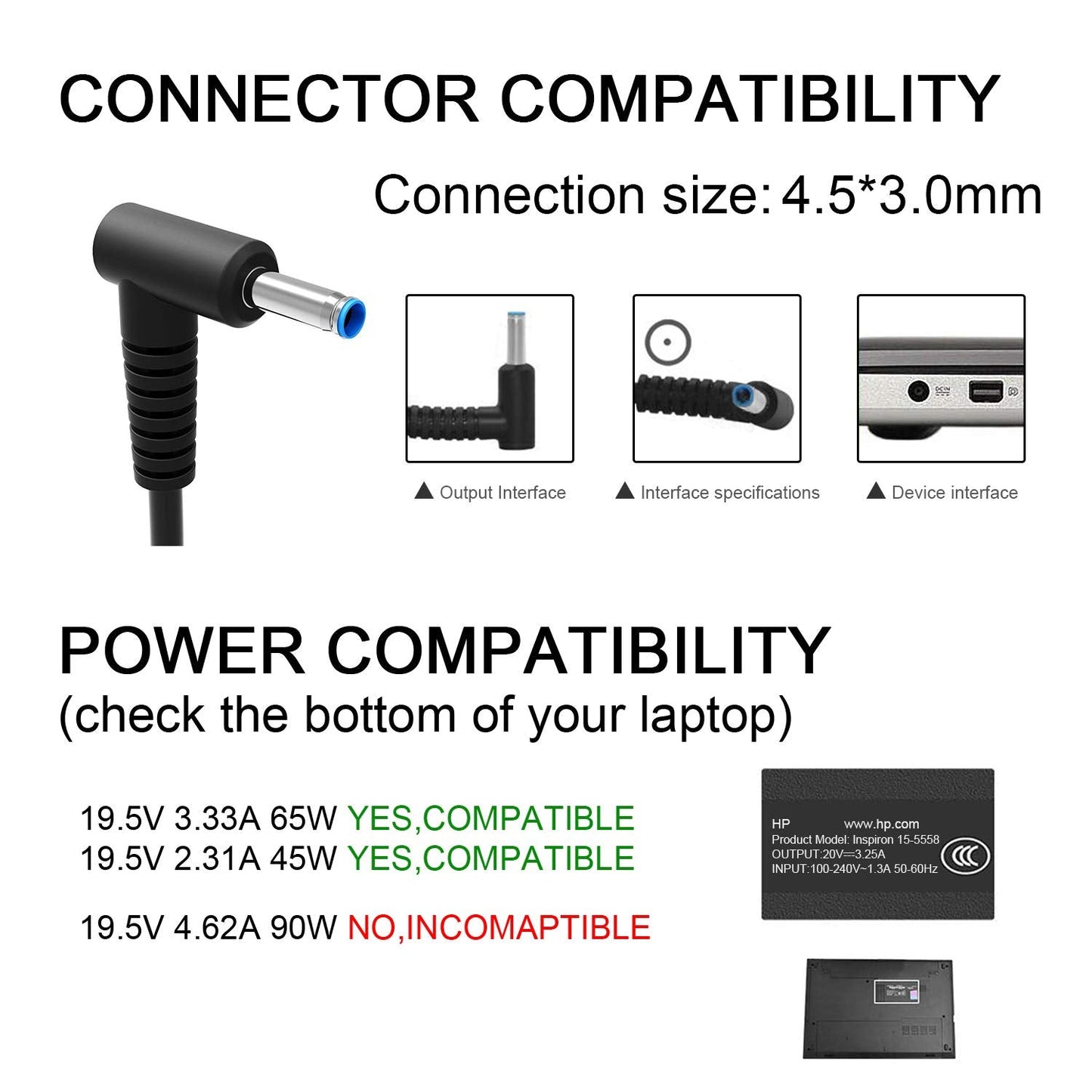 65W Laptop Charger for HP Smart Blue Tip Compatible Pavilion x360, Zbook, Envy, Spectre, Elitebook 840, ProBook and More AC Adapter Power Supply Cord