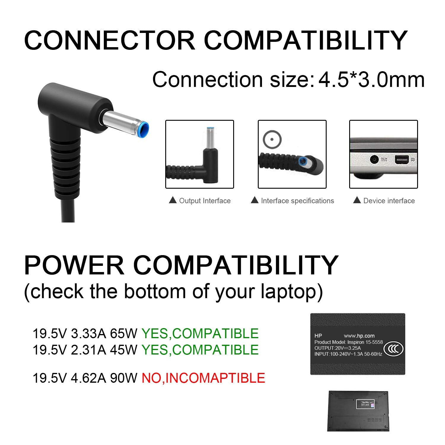 65W Laptop Charger for HP Smart Blue Tip Compatible Pavilion x360, Zbook, Envy, Spectre, Elitebook 840, ProBook and More AC Adapter Power Supply Cord