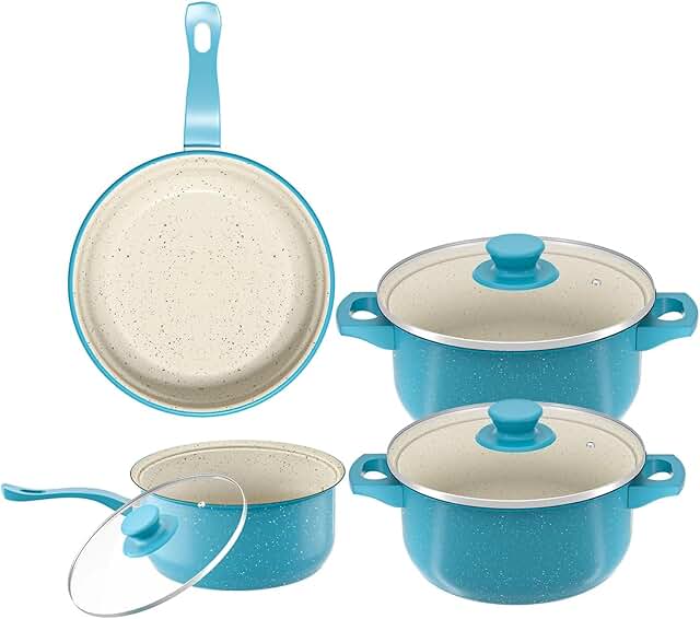 13-Piece Turquoise Ceramic Cookware Set with Utensils