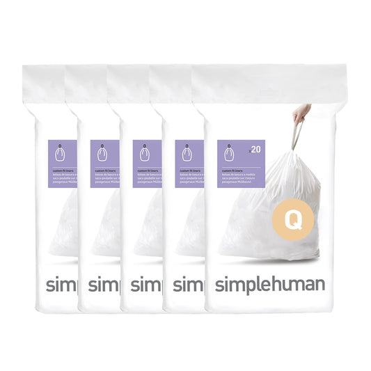 Code Q Custom Fit Dr string Trash Bags in Dispenser Packs, 100 Count, 50-65 Liter  13-17 lon, White