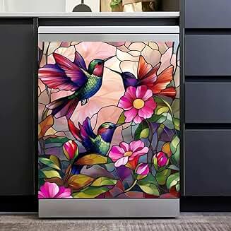 Hummingbird and flower dishwasher magnet cover, 23"x26"