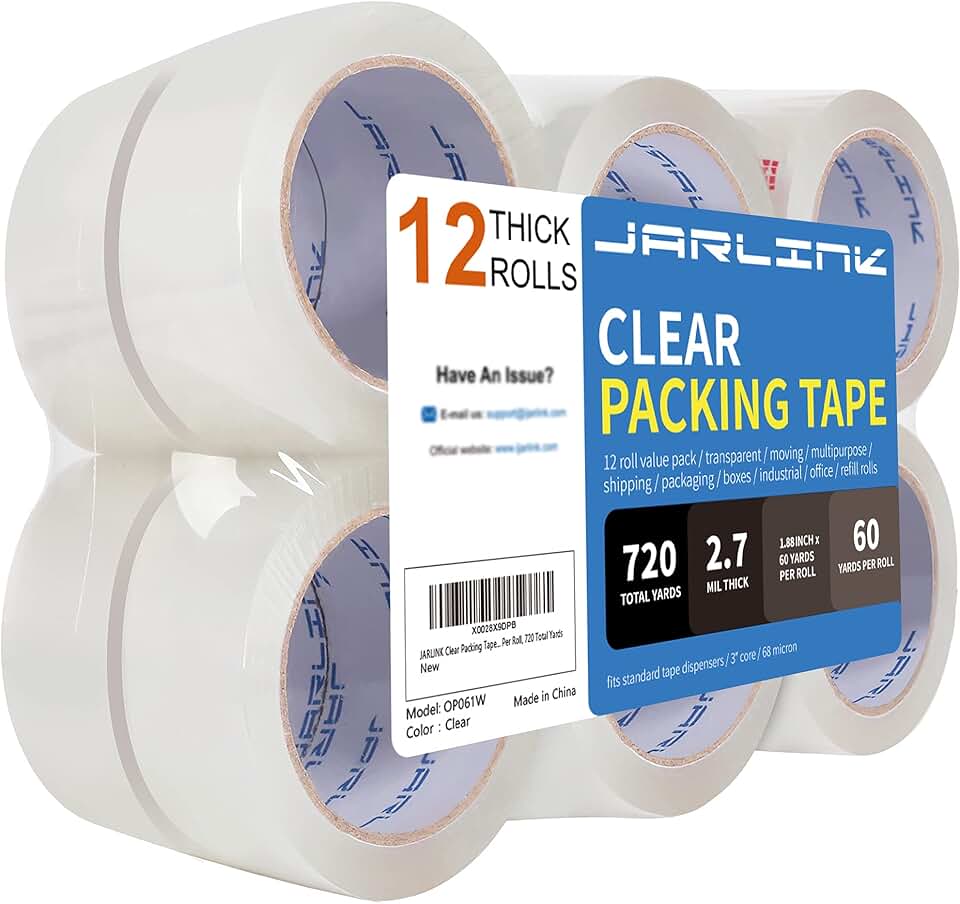 Heavy Duty Clear Packing Tape, 12 Rolls