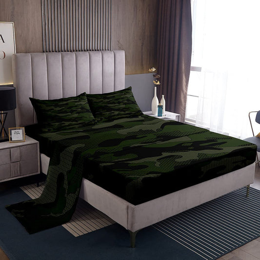 Boys Army Green Bed Sheets Camouflage Military Kids Bed Set Colors Shapes Art Geometry Sheet Set Teens Green Black Sheets 4Pcs Queen Size