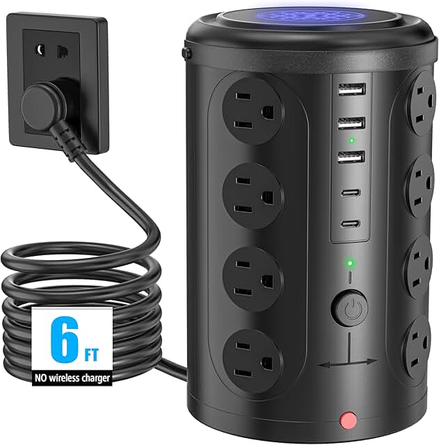 16-Outlet Power Strip with USB Ports and Extension Cord