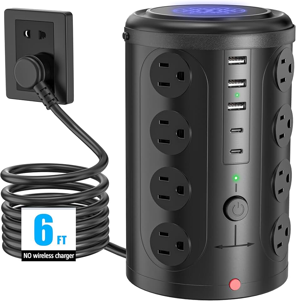 16-Outlet Power Strip with USB Ports and Extension Cord