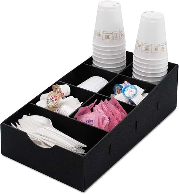 Black 7-Compartment Plastic Condiment Caddy