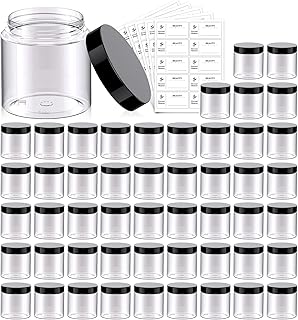 50 Clear 4 oz Plastic Jars with Black Lids
