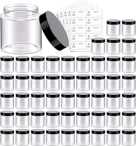 50 Clear 4 oz Plastic Jars with Black Lids