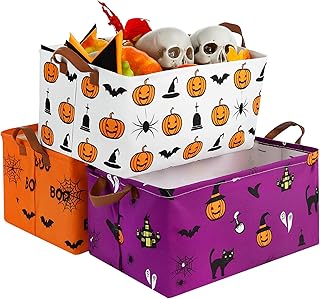 Set of 3 Waterproof Canvas Halloween Storage Baskets