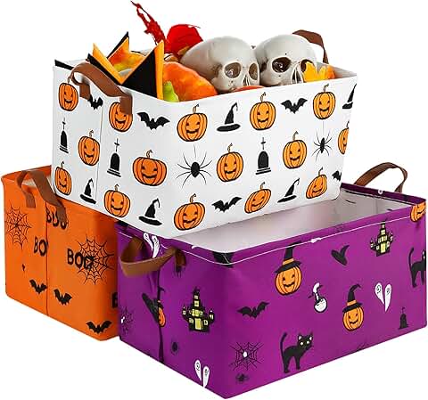 Set of 3 Waterproof Canvas Halloween Storage Baskets