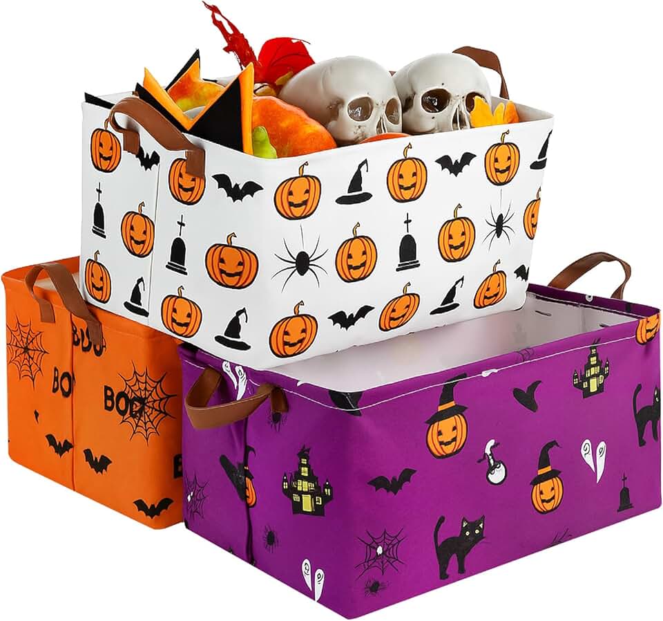 Set of 3 Waterproof Canvas Halloween Storage Baskets