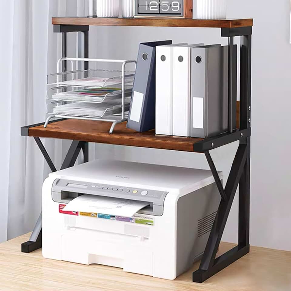Large 3-Tier Printer Stand for Desk in Rustic Brown