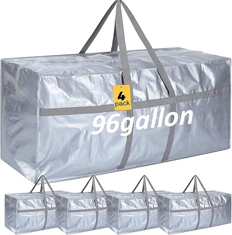 Set of four large foldable storage bags with zippers and handles