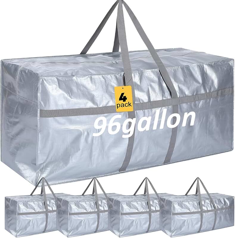 Set of four large foldable storage bags with zippers and handles