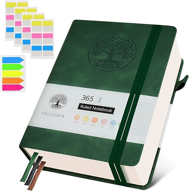 Green A5 College Ruled Notebook with 365 Pages