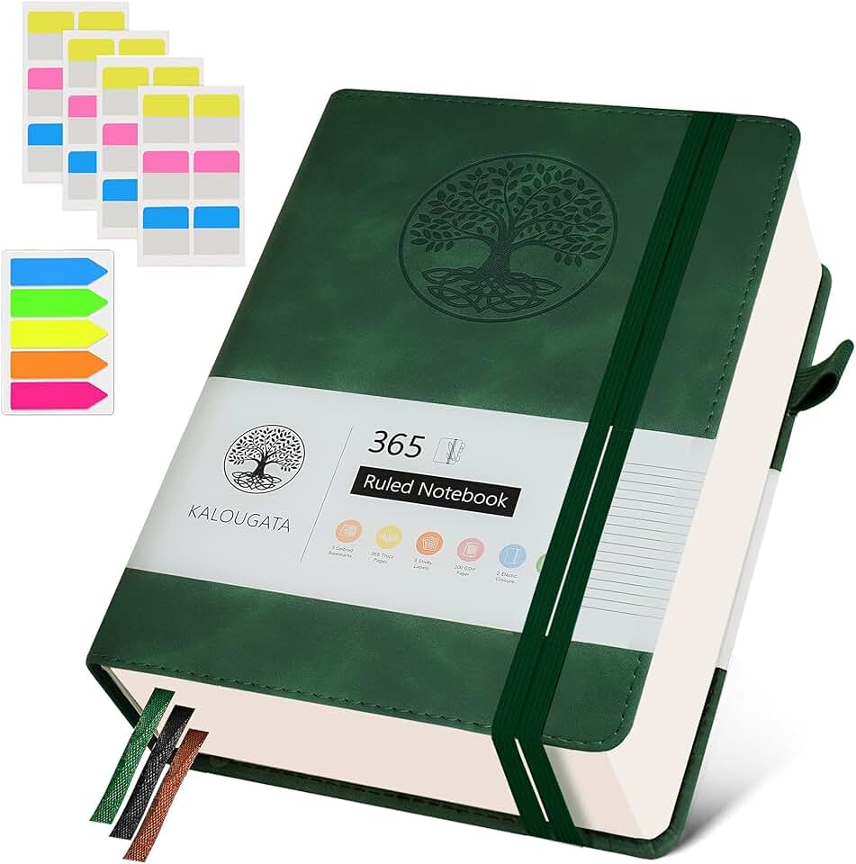 Green A5 College Ruled Notebook with 365 Pages