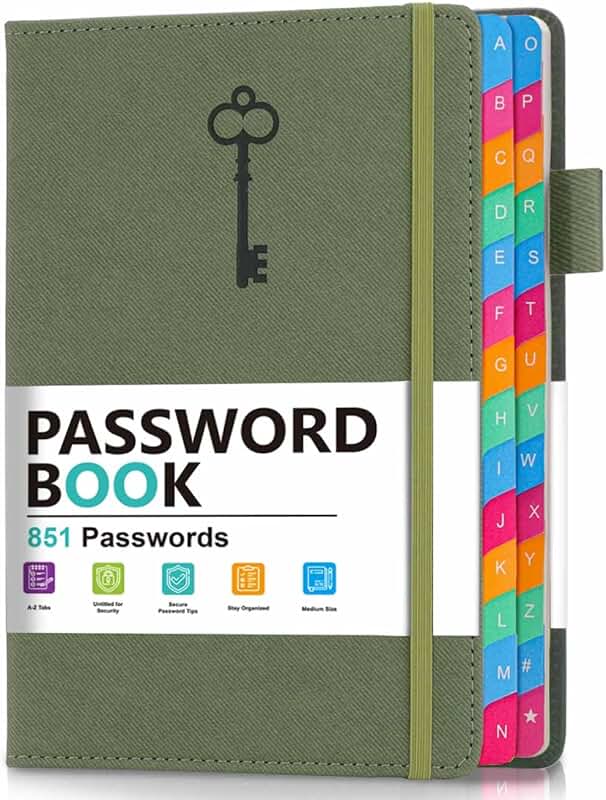 Colorful Alphabetical Password Log Book in Sage Green