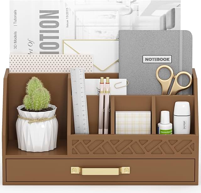 Bamboo Mail Organizer with Drawers for Desk and Office