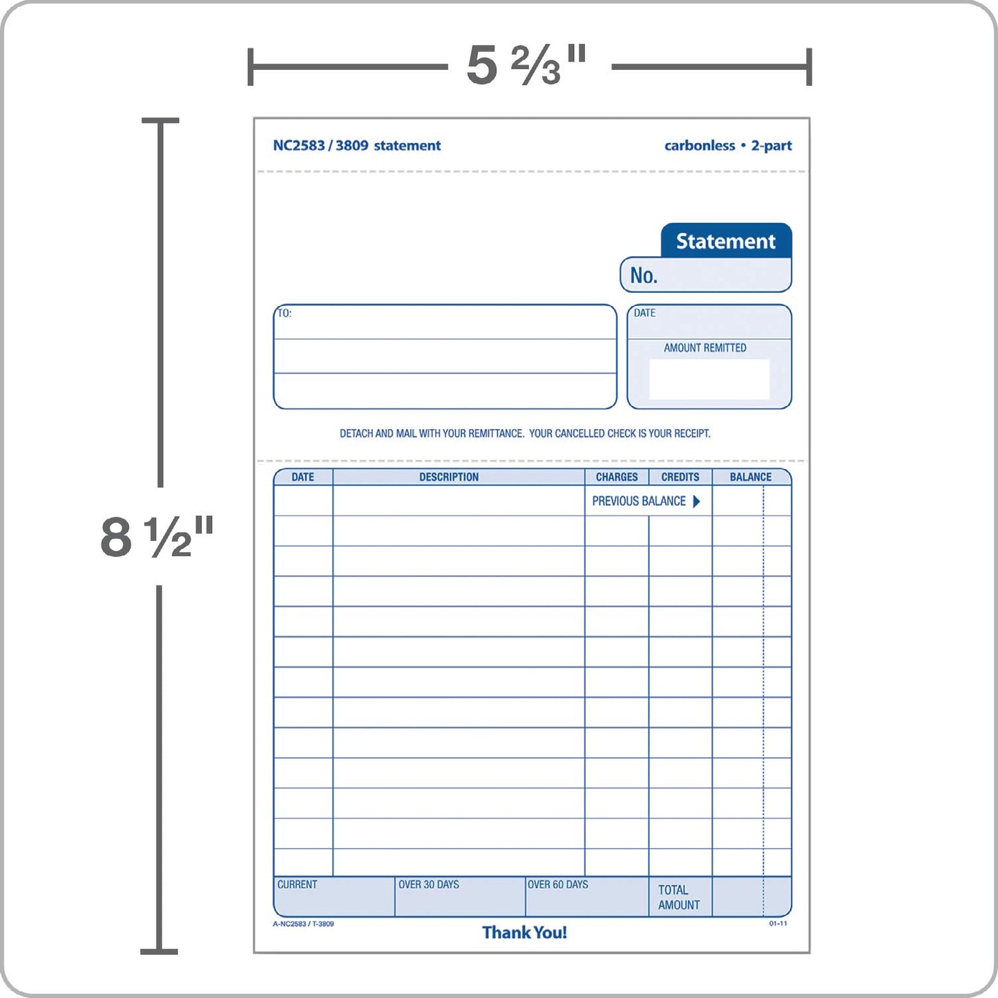 Two-Part Carbonless Statement Forms, 100 Sets