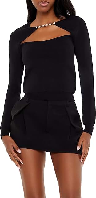 Women's Sweater with Faux Gem Cutouts