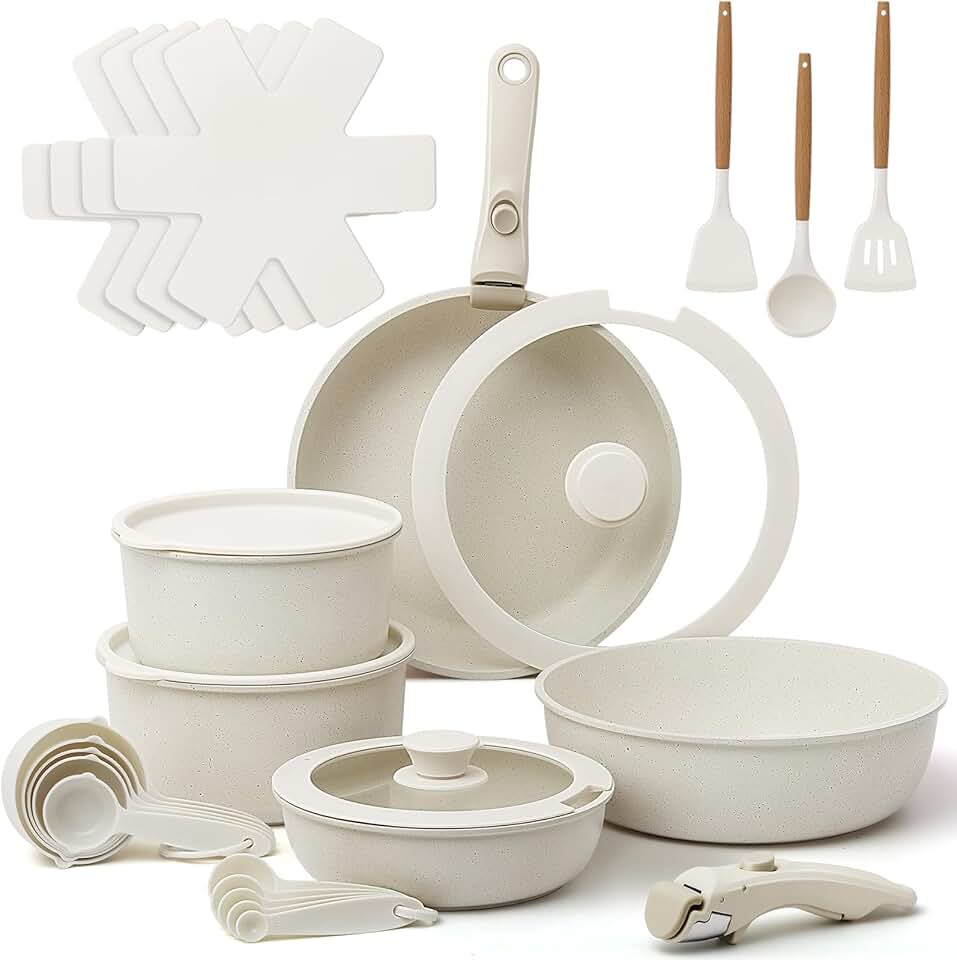 28-Piece Nonstick Pots and Pans Set with Detachable Handles
