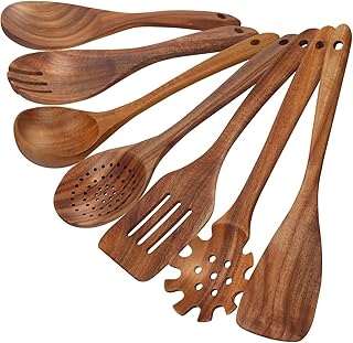 Teak Wooden Cooking Spoons Set, 7 Pieces