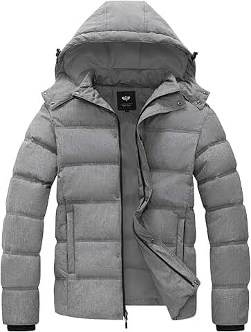 Men's Thick Quilted Winter Puffer Jacket with Hood