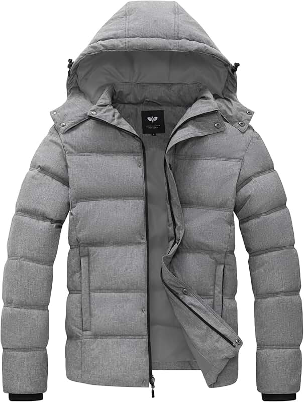 Men's Thick Quilted Winter Puffer Jacket with Hood