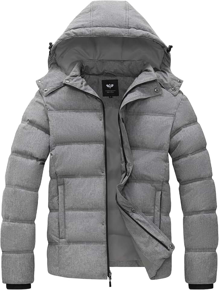 Men's Thick Quilted Winter Puffer Jacket with Hood
