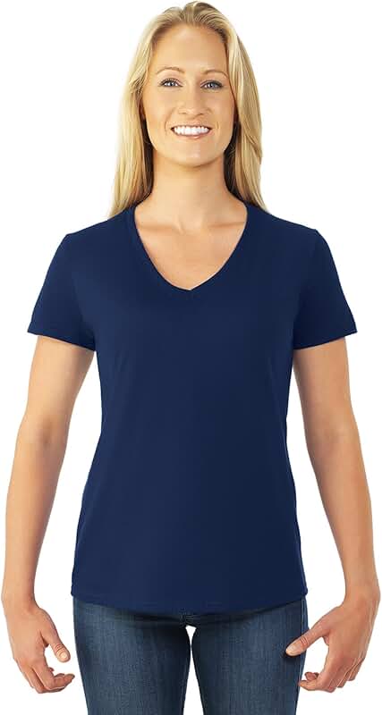 Women's XL Navy Cotton V-Neck Short Sleeve T-Shirt
