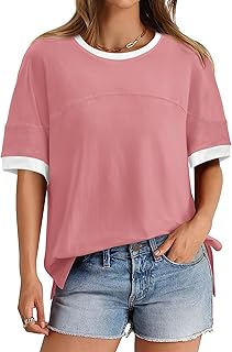 Women's Loose Fit Short Sleeve Color Block T-Shirt