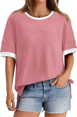 Women's Loose Fit Short Sleeve Color Block T-Shirt