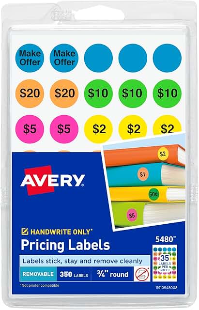 Assorted Neon 3/4 Inch Round Removable Pricing Labels, 350