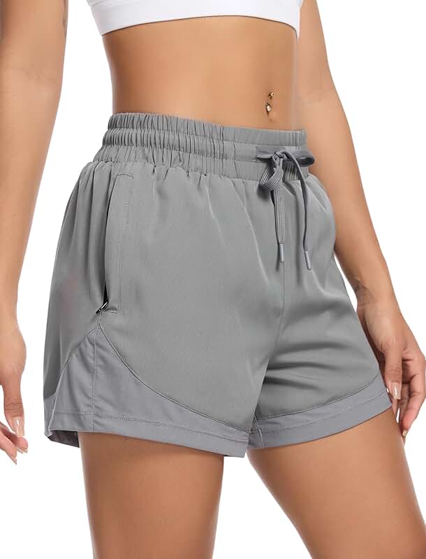 Women's High Waist 2-in-1 Running Shorts with Zipper Pockets