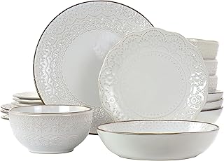 16-Piece Ivory Embossed Stoneware Dinnerware Set
