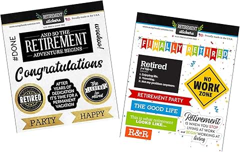 Retirement Scrapbook Stickers for Cards and Crafts